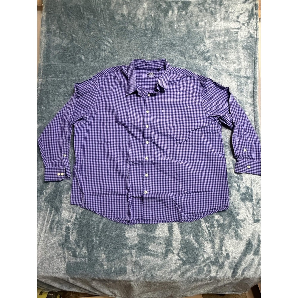 IZOD Button Down Shirt 4XL Men Purple Blue Gingham Big & Tall